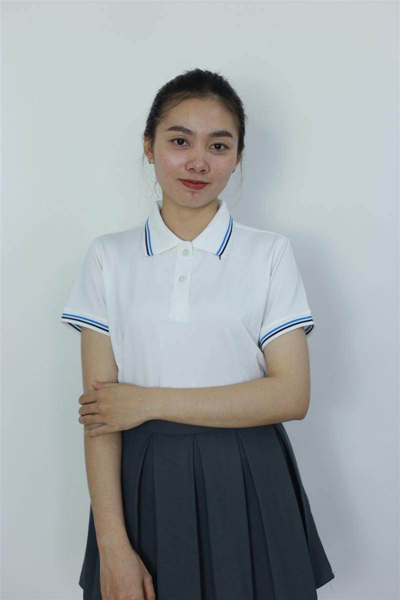 Áo polo trắng bo cổ tay sọc xanh